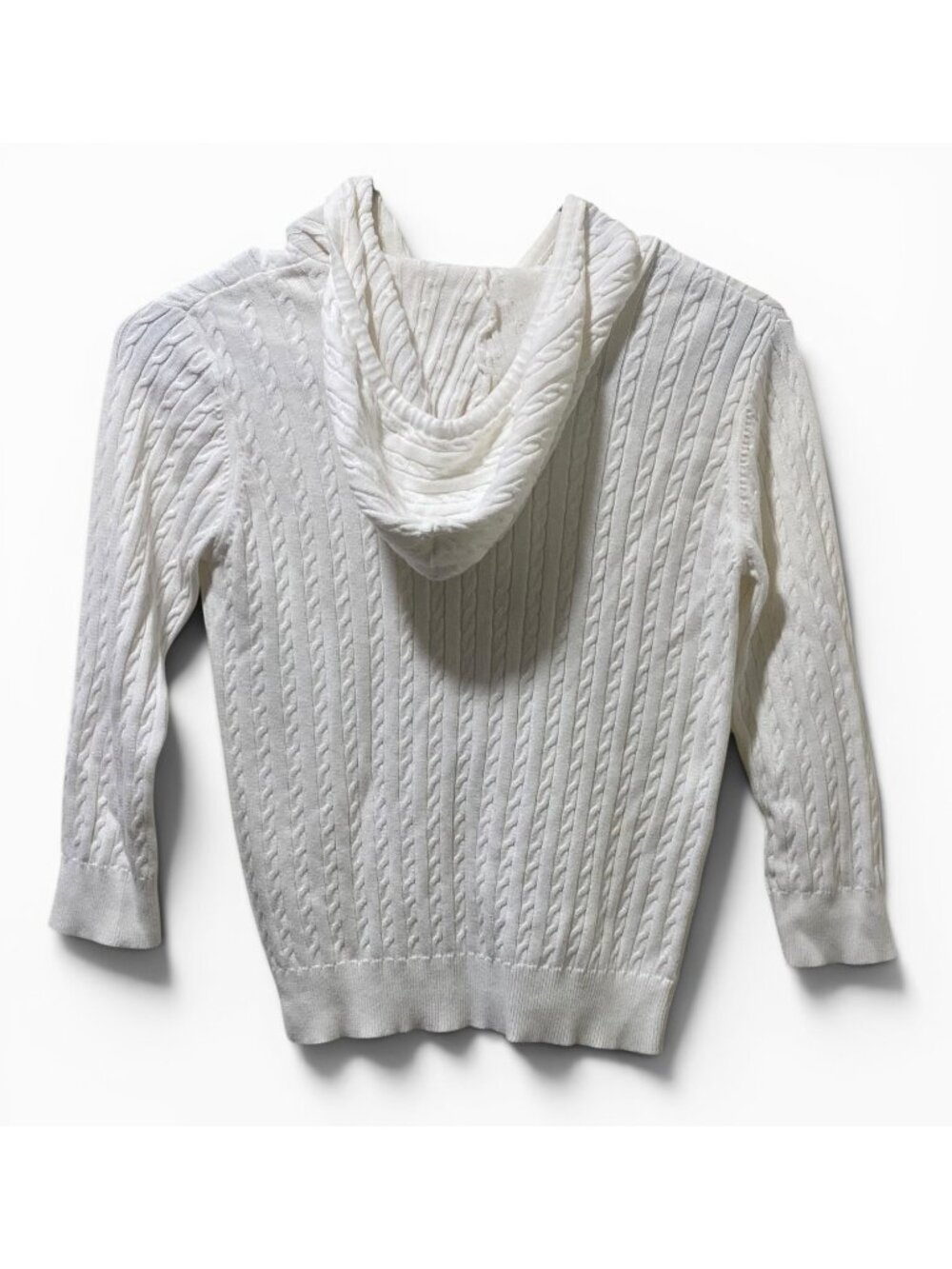 Old Navy Cable Knit Hoodie XS White Zip Up Cotton Sweater Womens - Picture 2 of 9